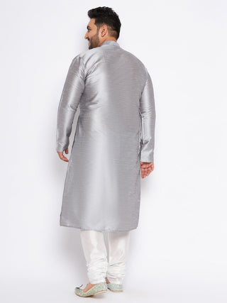 VASTRAMAY Men's Plus Size Grey Kurta And White Pyjama Set