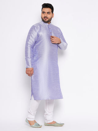 VASTRAMAY Men's Plus Size Lavender Silk Blend Kurta And White Pyjama Set