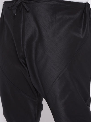 VASTRAMAY Men's Plus Size Mustard Silk Blend Kurta And Black Pyjama Set
