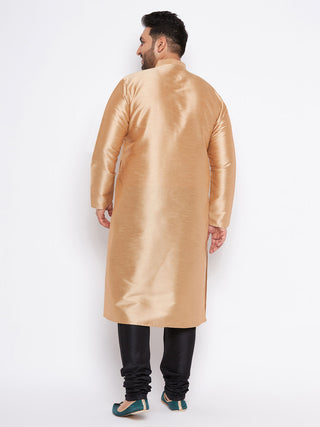 VASTRAMAY Men's Plus Size Rose Gold Silk Blend Kurta And Black Pyjama Set