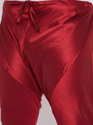 VASTRAMAY Men's Plus Size Rose Gold Silk Blend Kurta And Maroon Pyjama Set