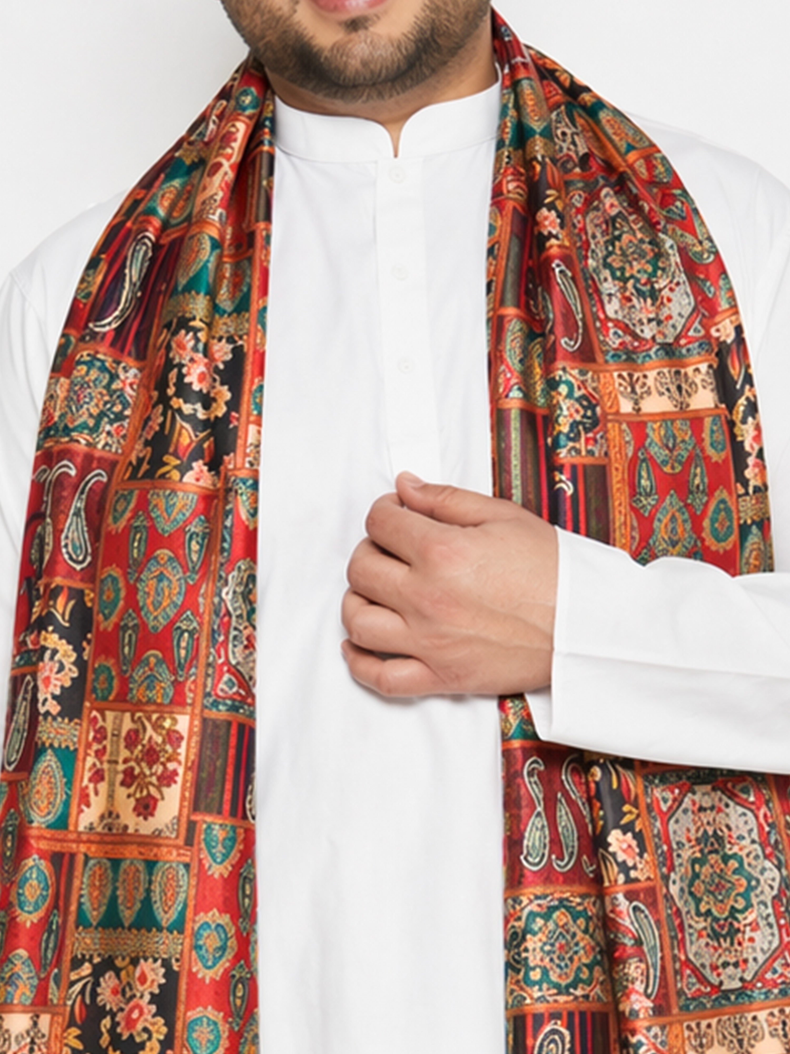 Men's White Cotton Solid Thigh Length Kurta Pant Set with Pant