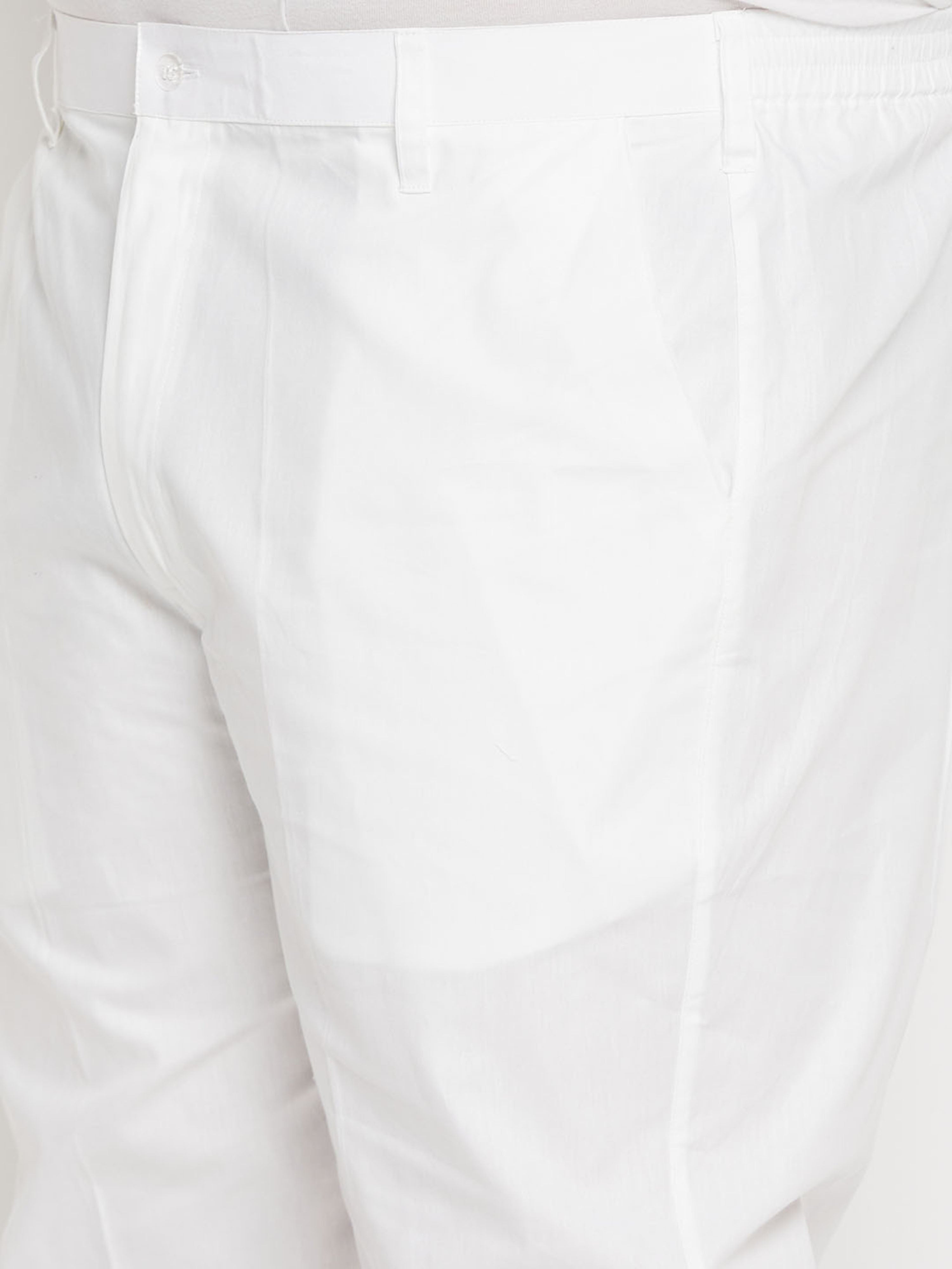Men's White Cotton Solid Thigh Length Kurta Pant Set with Pant