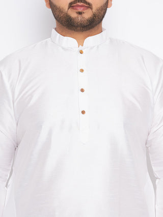 VASTRAMAY Men's Plus Size White Silk Blend Kurta And Black Pyjama Set