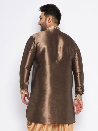 VASTRAMAY Men's Plus Size Gold Silk Blend Curved Kurta