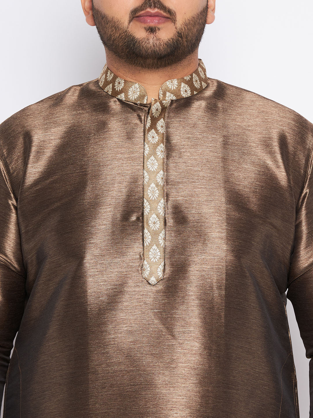 Men's Plus Size Gold Silk Blend Curved Kurta And Dhoti Set
