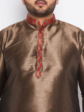 VASTRAMAY Men's Plus Size Maroon Silk Blend Curved Kurta