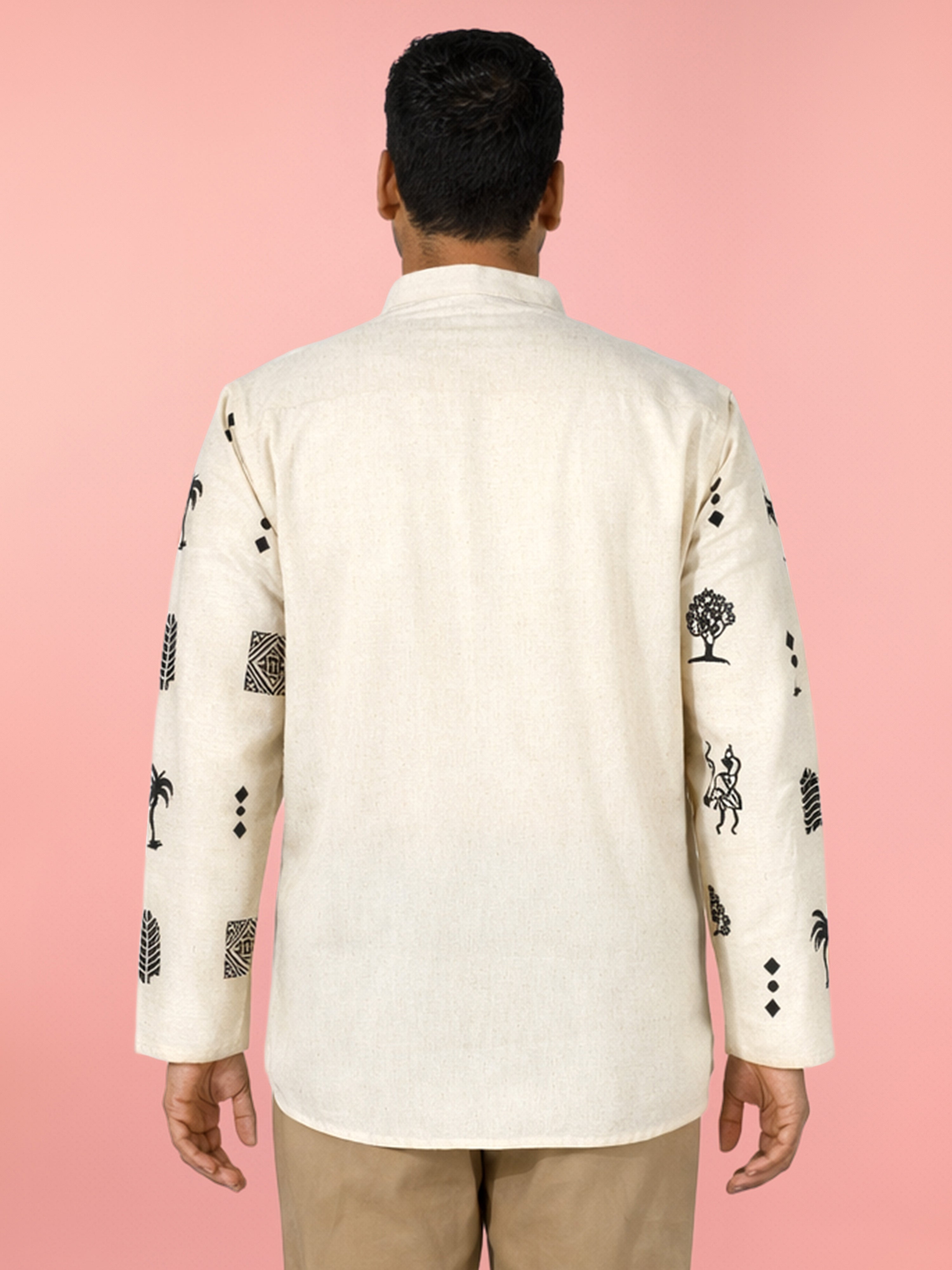 Men's Beige Cotton Ethnic Motiff Regular Kurta