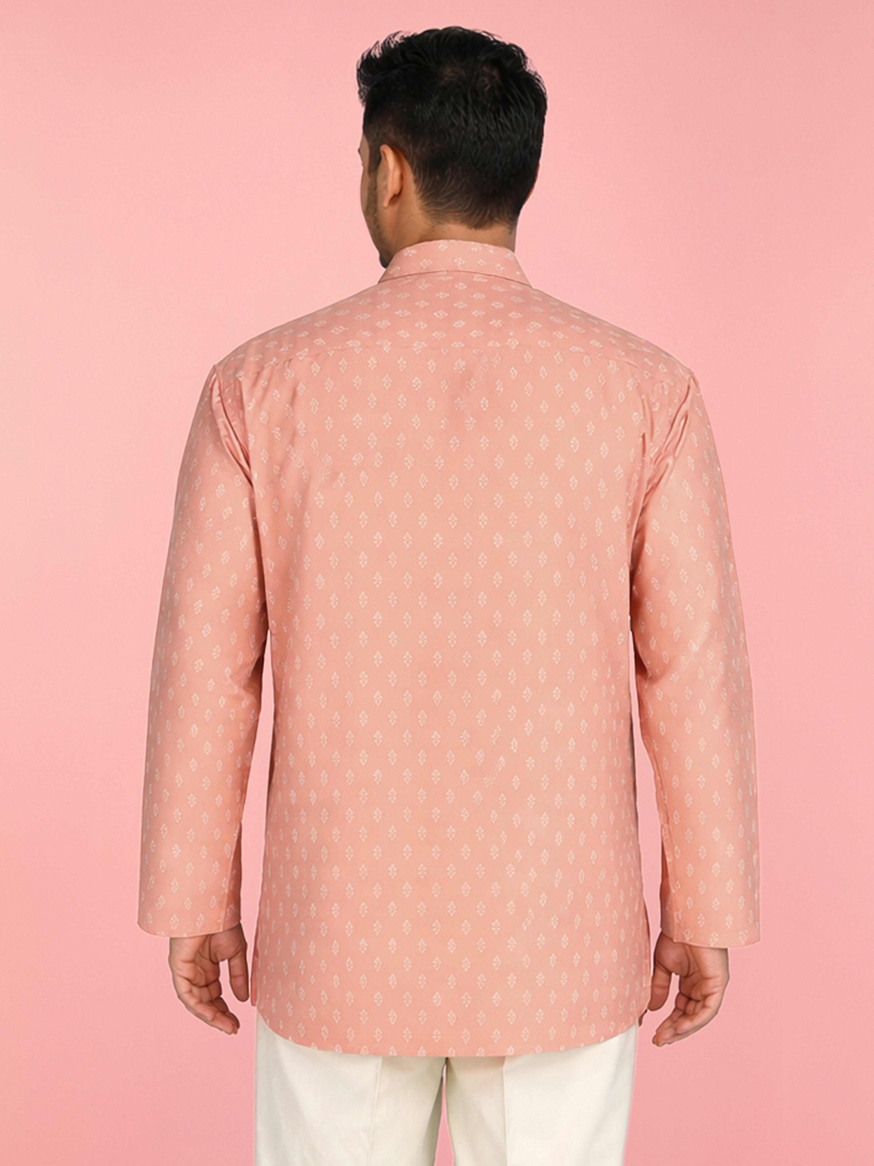 Men's Pink Cambric Cotton Ethnic Motiff Regular Kurta