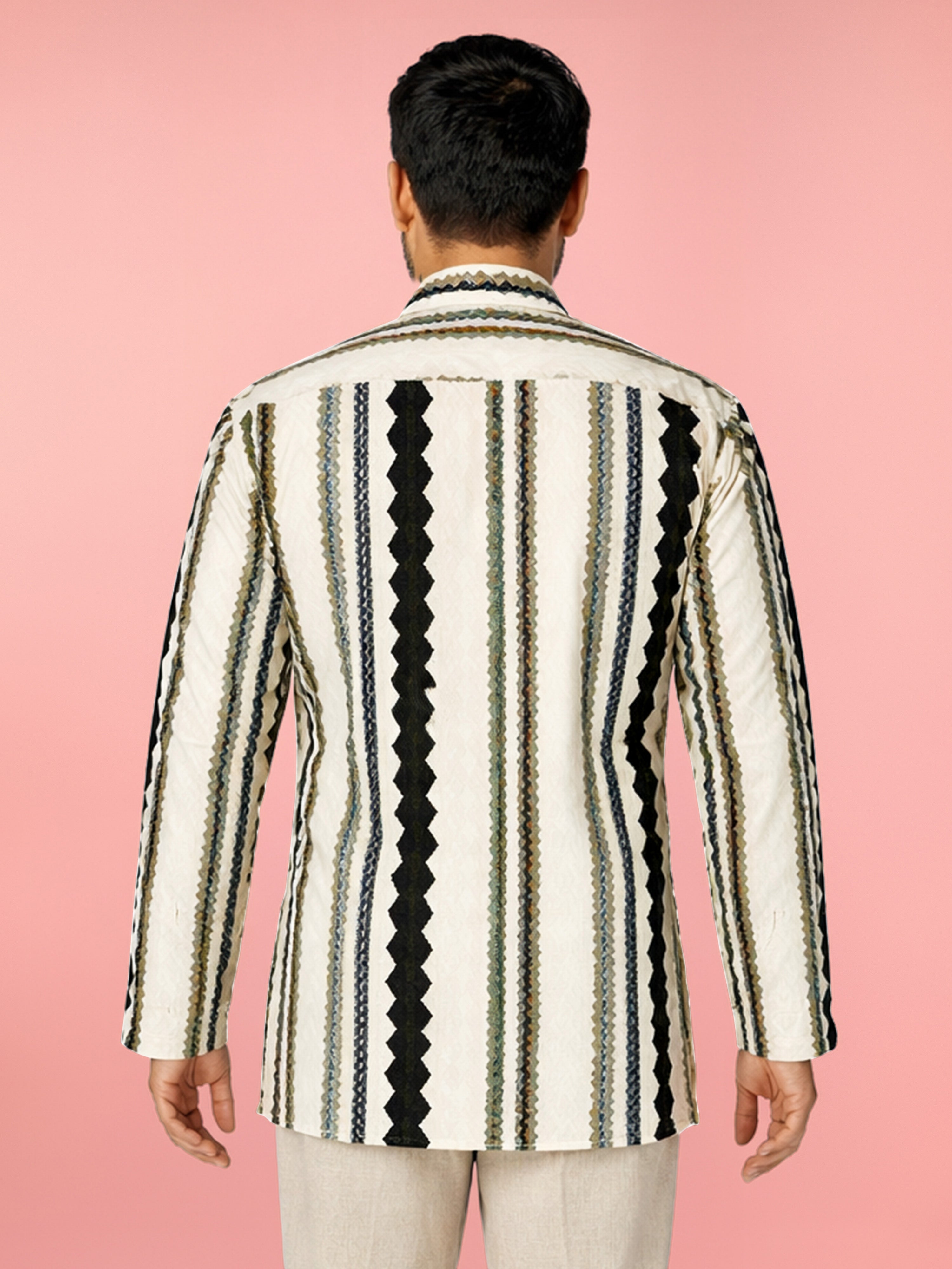 Men's Off-White Cotton Geometric Print Regular Kurta