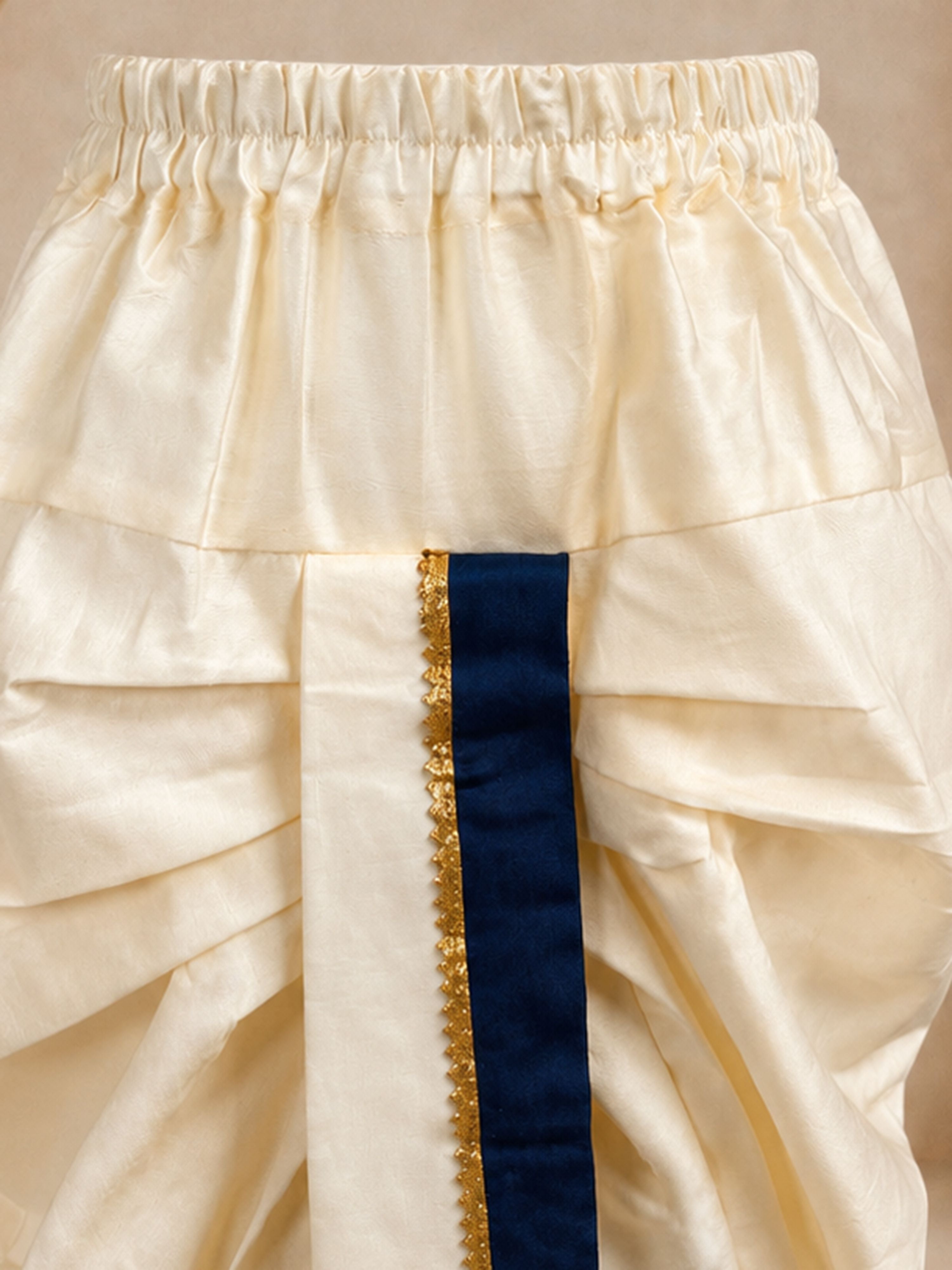 Boys's Navy Blue Cotton-Silk Embroidered Thigh Length Kurta And Dhoti Set