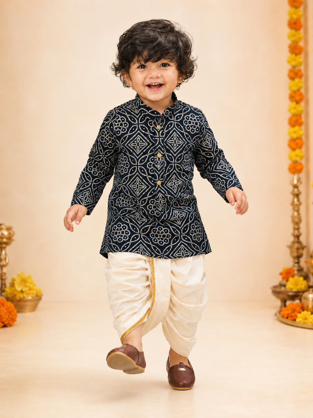 Boy Navy Blue Rayon Kurta and Dhoti Set Festive, Festive Glitz, Indated Traditions, All regions, Janmastami, Raksha Bandhan Ethnic Wear