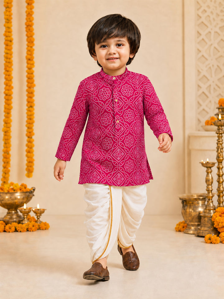 Boy Fuchsia Rayon Kurta and Dhoti Set Festive, Festive Glitz, Indated Traditions, All regions, Janmastami, Raksha Bandhan Ethnic Wear
