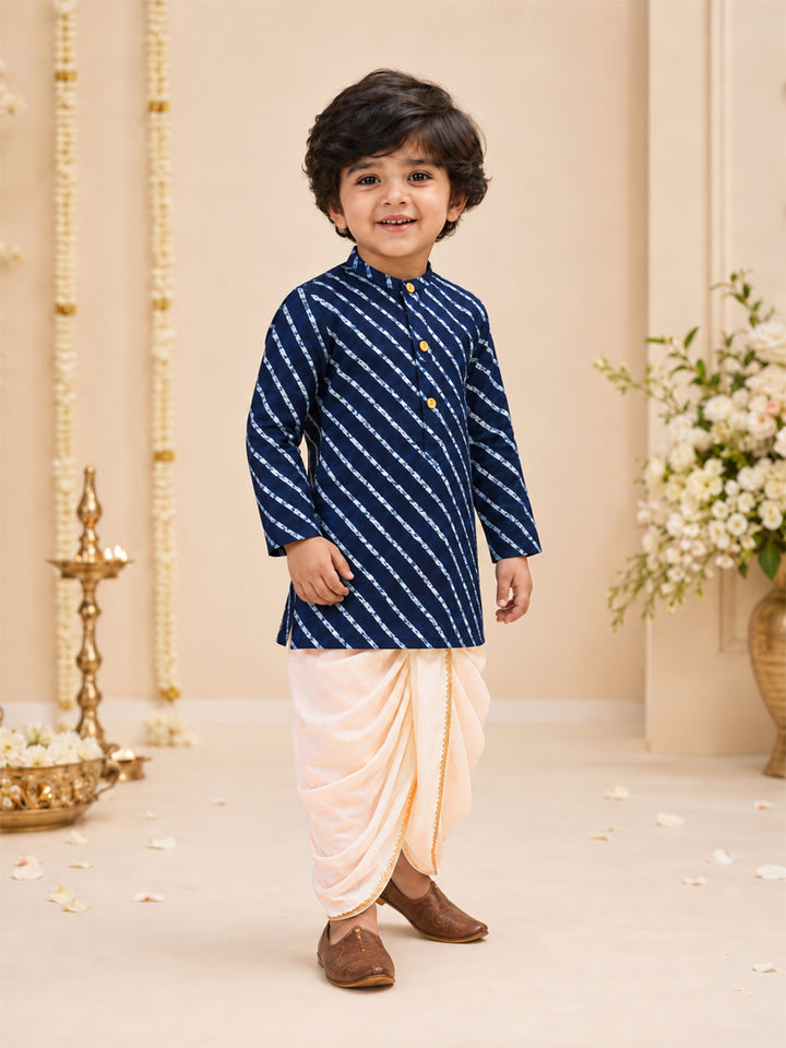 Boy Navy Blue Rayon Kurta and Dhoti Set Festive, Festive Glitz, Indated Traditions, All regions, Raksha Bandhan, Navratri Ethnic Wear