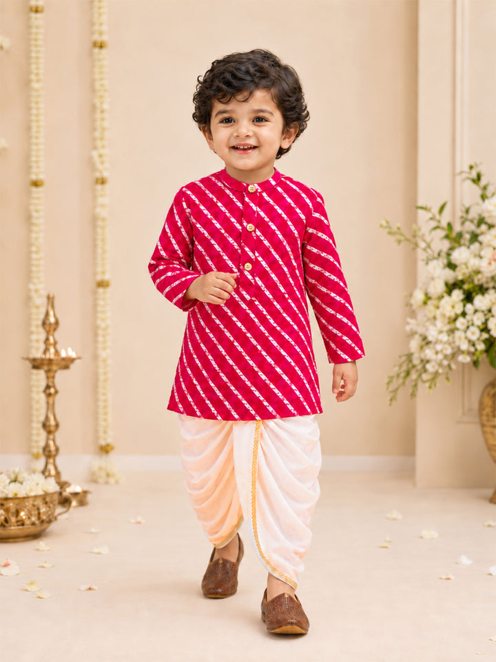 Boy Pink Rayon Kurta and Dhoti Set Festive, Festive Glitz, Indated Traditions, All regions, Raksha Bandhan, Navratri Ethnic Wear