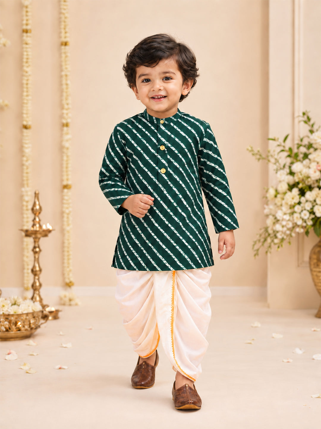 Boy Green Rayon Kurta and Dhoti Set Festive, Festive Glitz, Indated Traditions, All regions, Raksha Bandhan, Navratri Ethnic Wear
