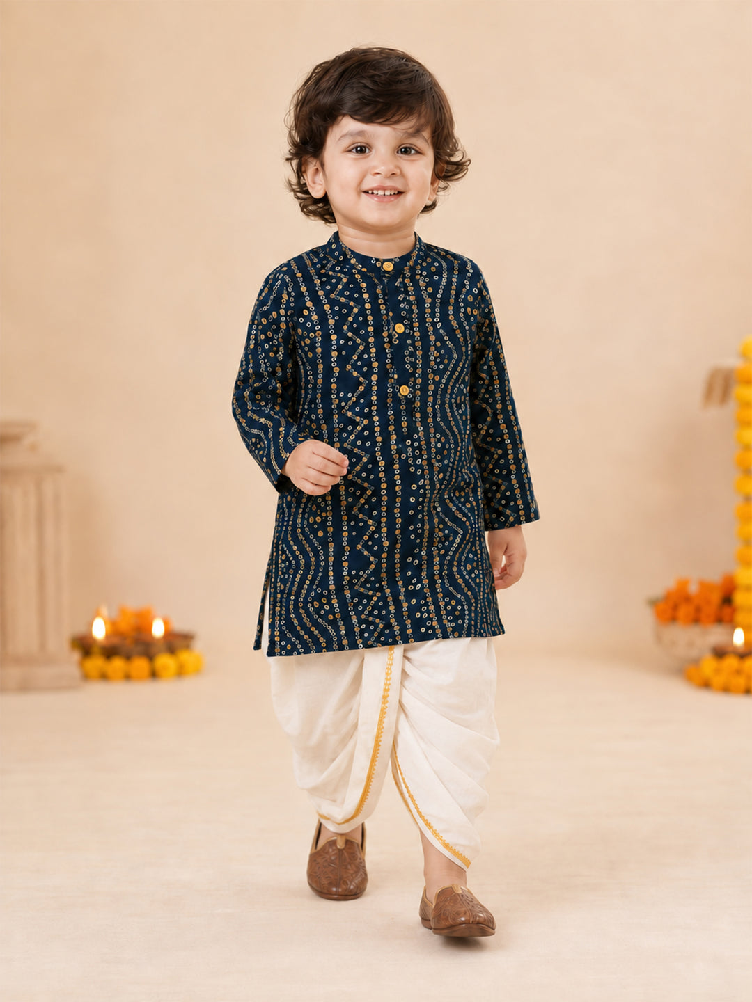 Boy Blue Rayon Kurta and Dhoti Set Festive, Festive Glitz, Indated Traditions, All regions, Raksha Bandhan, Navratri Ethnic Wear