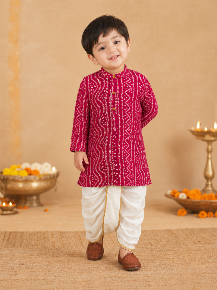 Boy Pink Rayon Kurta and Dhoti Set Festive, Festive Glitz, Indated Traditions, All regions, Raksha Bandhan, Navratri Ethnic Wear