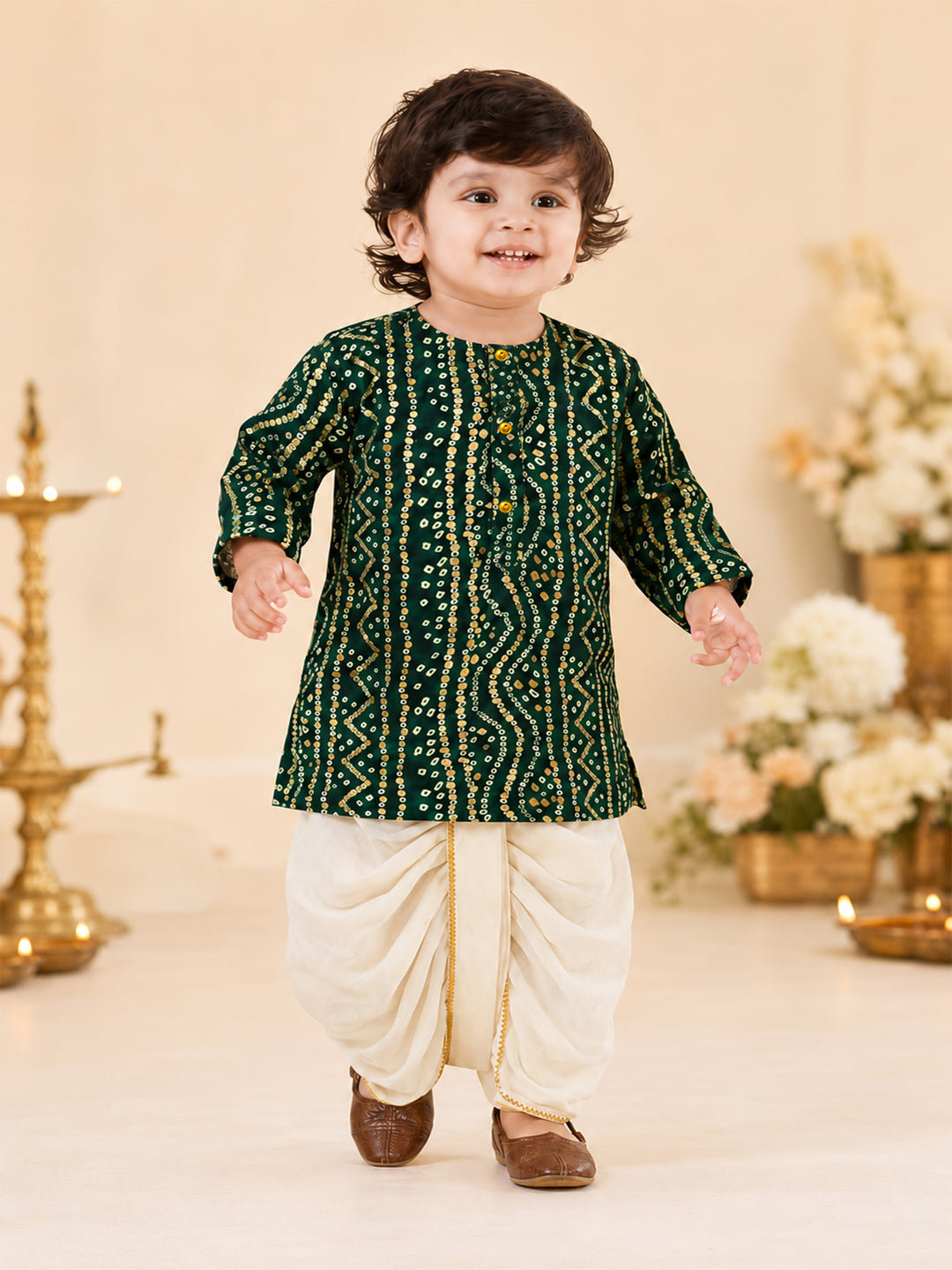Boy Green Rayon Kurta and Dhoti Set Festive, Festive Glitz, Indated Traditions, All regions, Raksha Bandhan, Navratri Ethnic Wear