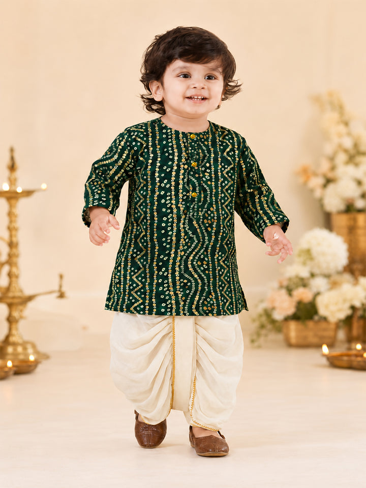 Boy Green Rayon Kurta and Dhoti Set Festive, Festive Glitz, Indated Traditions, All regions, Raksha Bandhan, Navratri Ethnic Wear