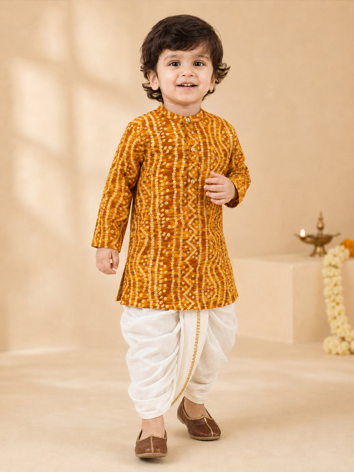 Boy Mustard Rayon Kurta and Dhoti Set Festive, Festive Glitz, Indated Traditions, All regions, Raksha Bandhan, Navratri Ethnic Wear