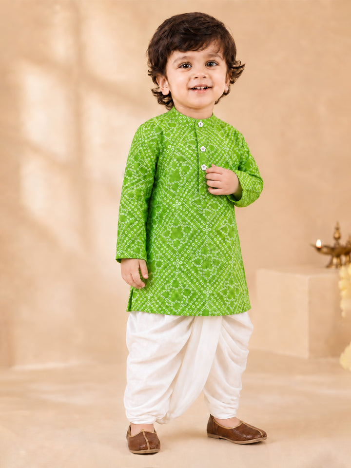 Boy Green Cotton Kurta and Dhoti Set Festive, Festive Glitz, Indated Traditions, All regions, Raksha Bandhan, Navratri Ethnic Wear