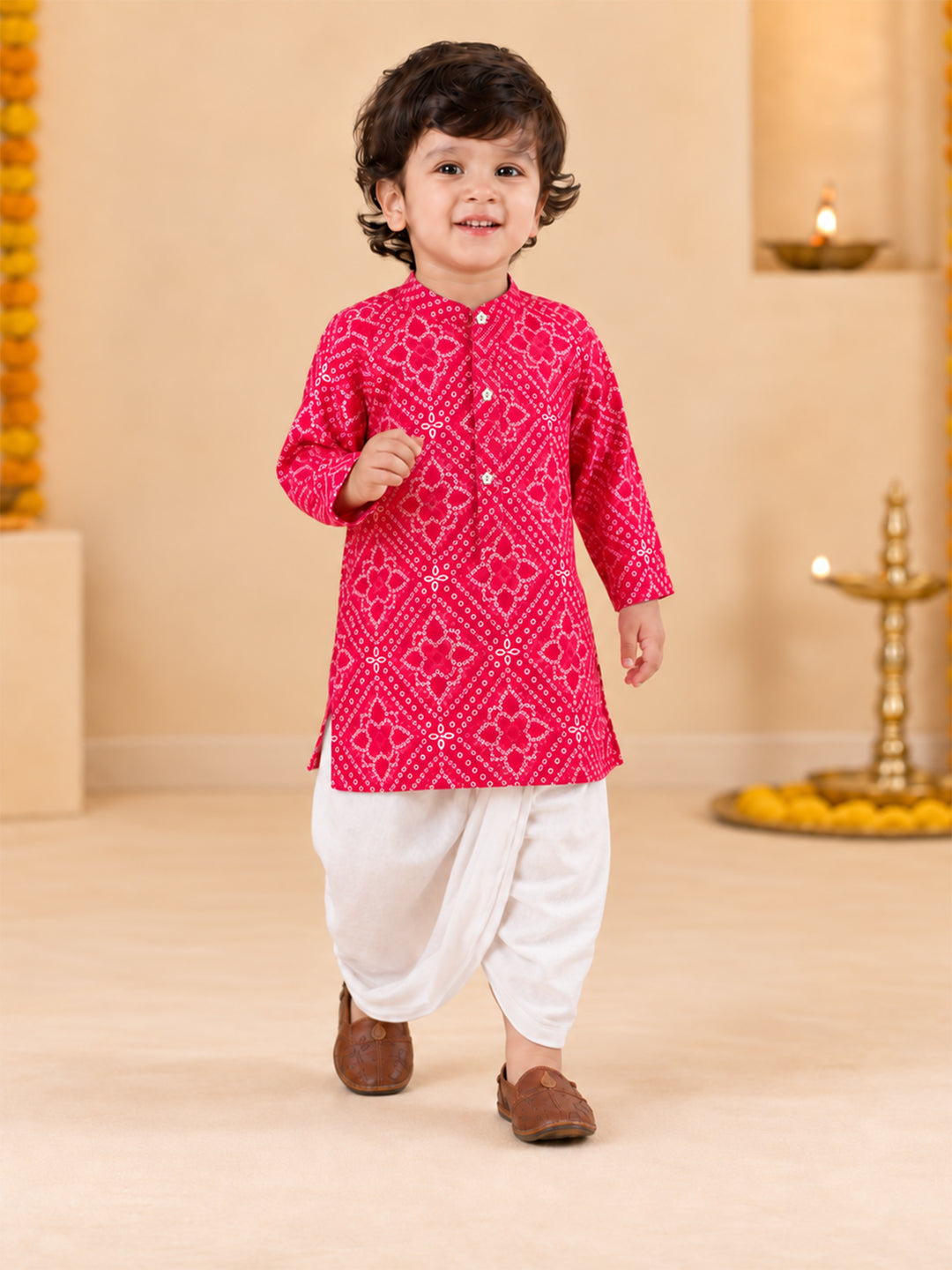 Boy Red Cotton Kurta and Dhoti Set Festive, Festive Glitz, Indated Traditions, All regions, Raksha Bandhan, Navratri Ethnic Wear