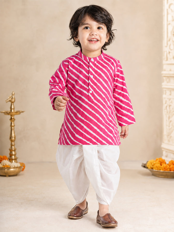 Boy Pink Cotton Kurta and Dhoti Set Festive, Festive Glitz, Indated Traditions, All regions, Raksha Bandhan, Navratri Ethnic Wear