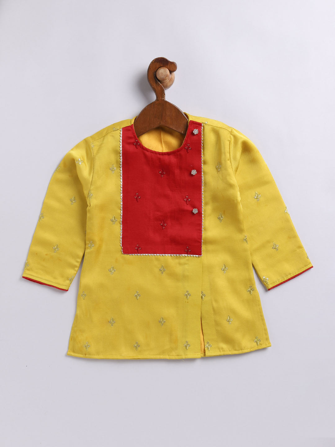 Infant Boy's Yellow And Cream Silk Blend Kurta And Dhoti Set