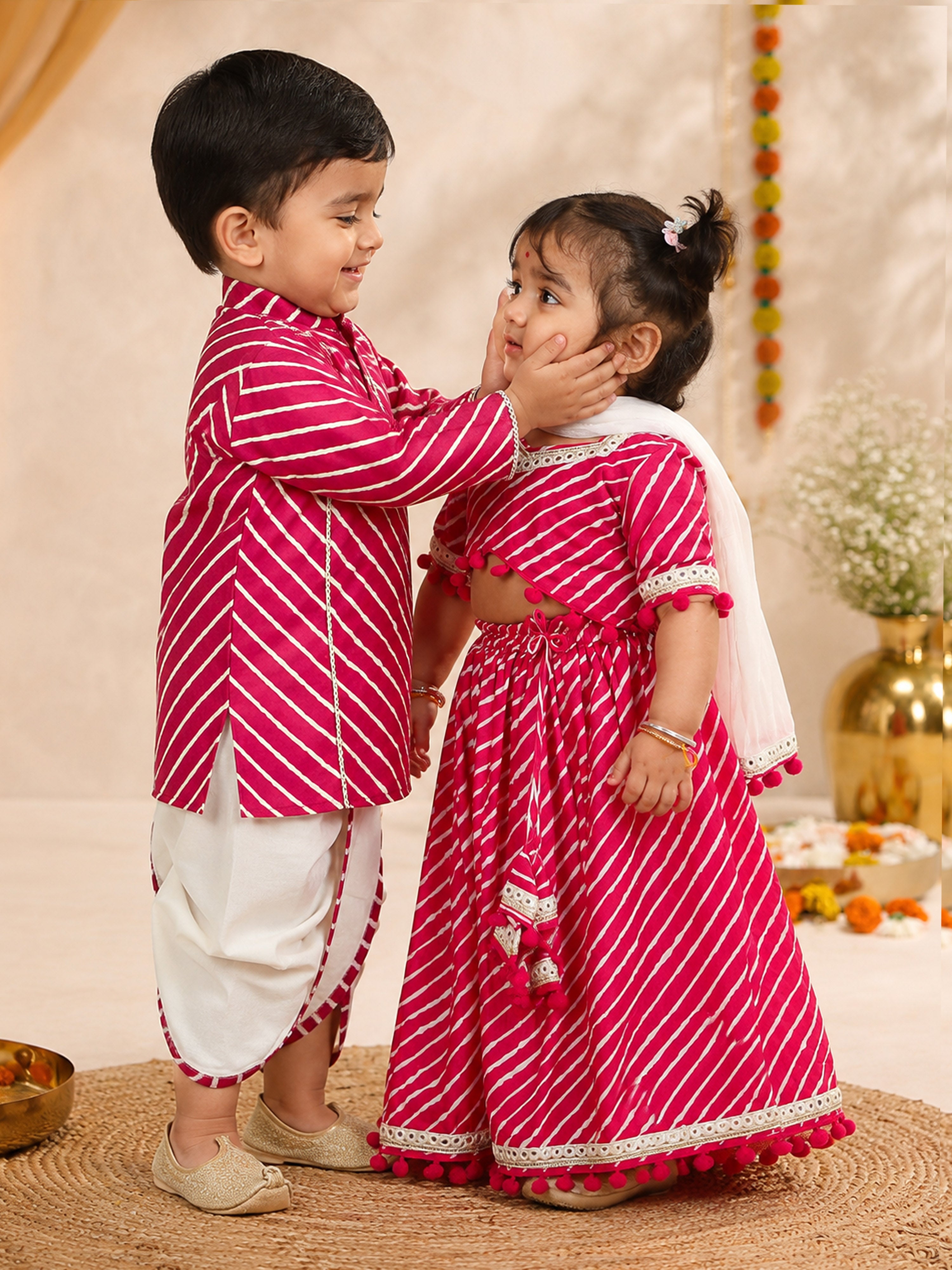 Boy's Pink Cotton Kurta Dhoti Set