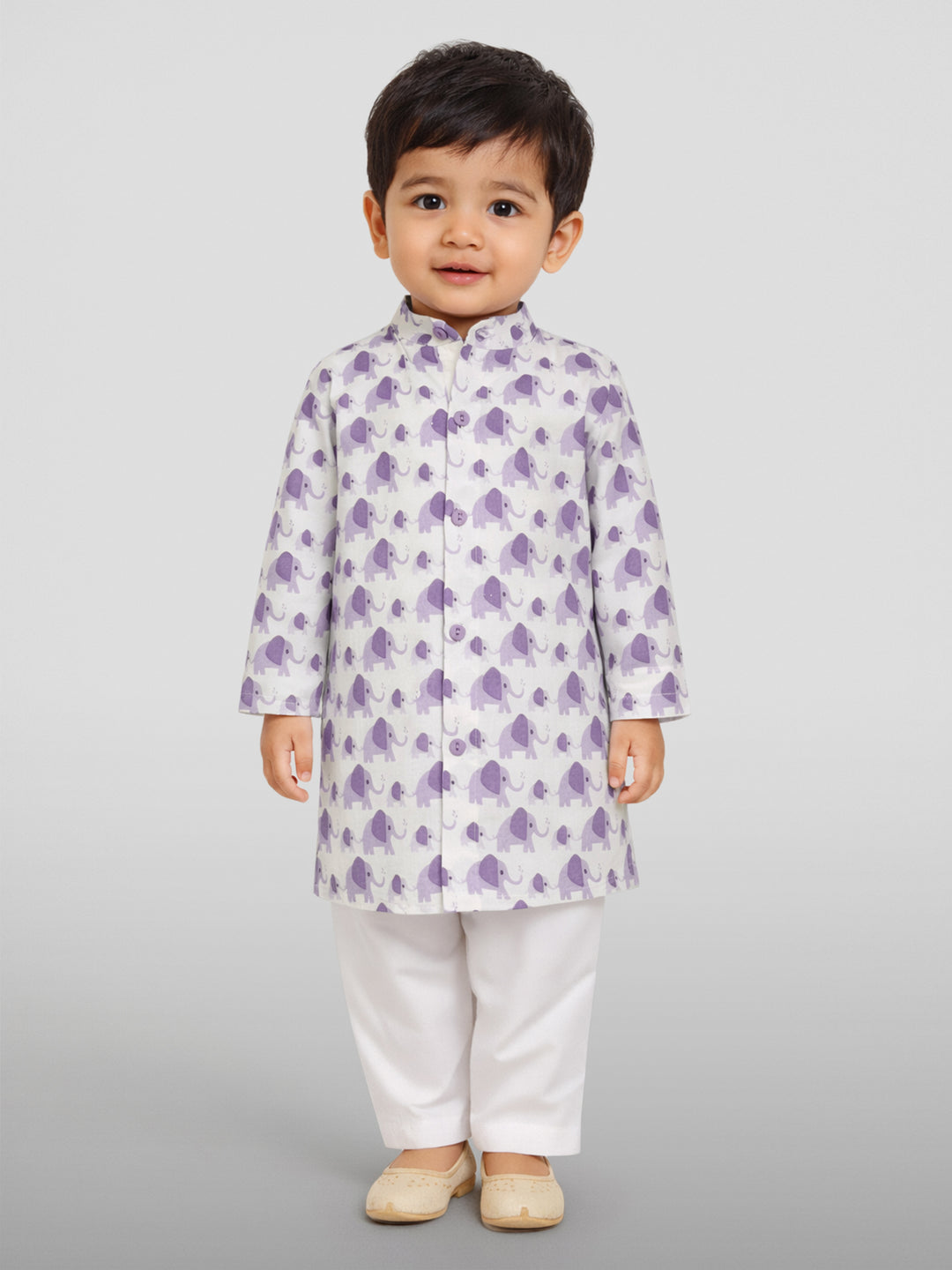 Baby Boys Purple Pure Cotton Animal Print Kurta Pyjama Set