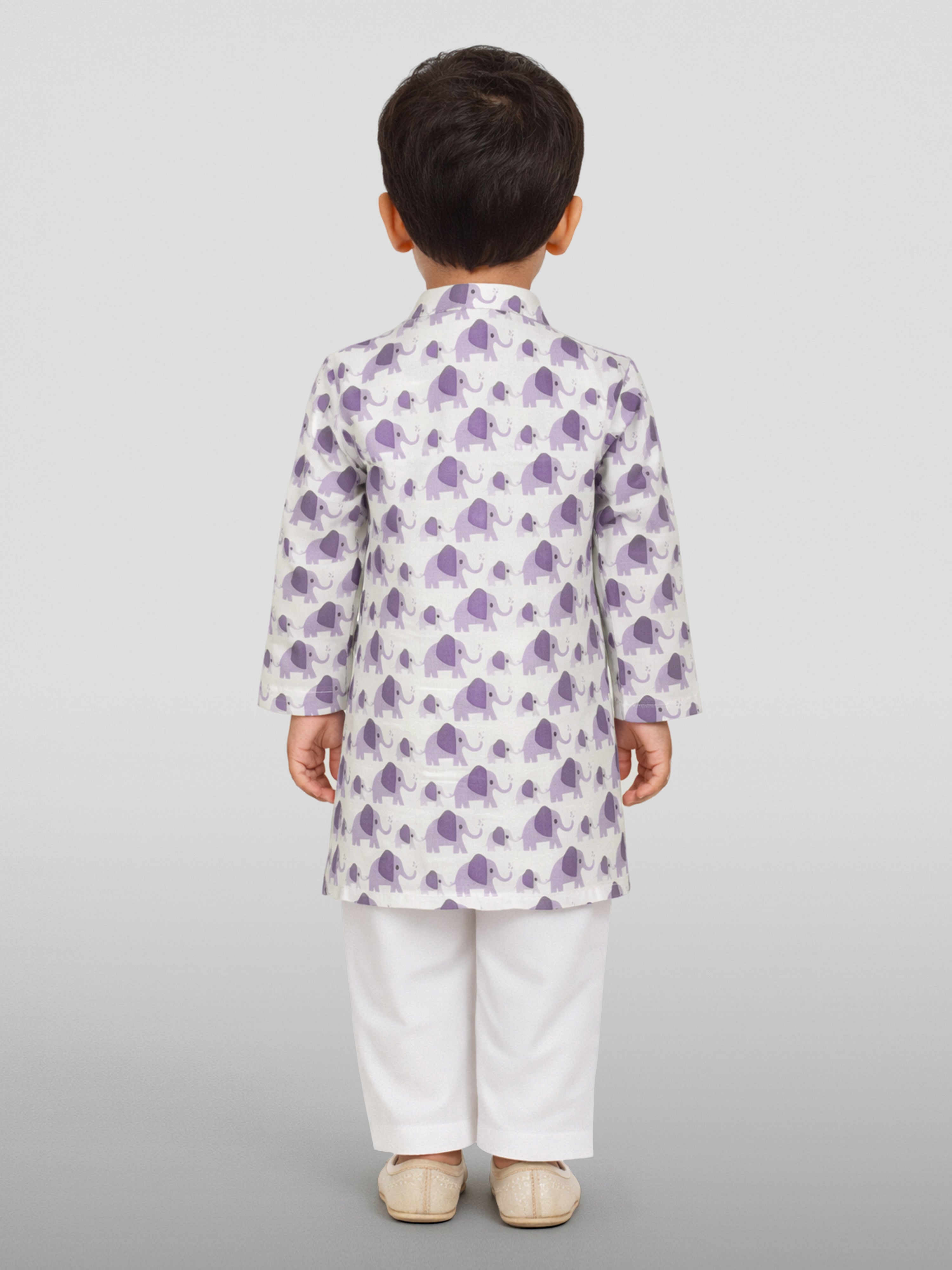 Baby Boys Purple Pure Cotton Animal Print Kurta Pyjama Set