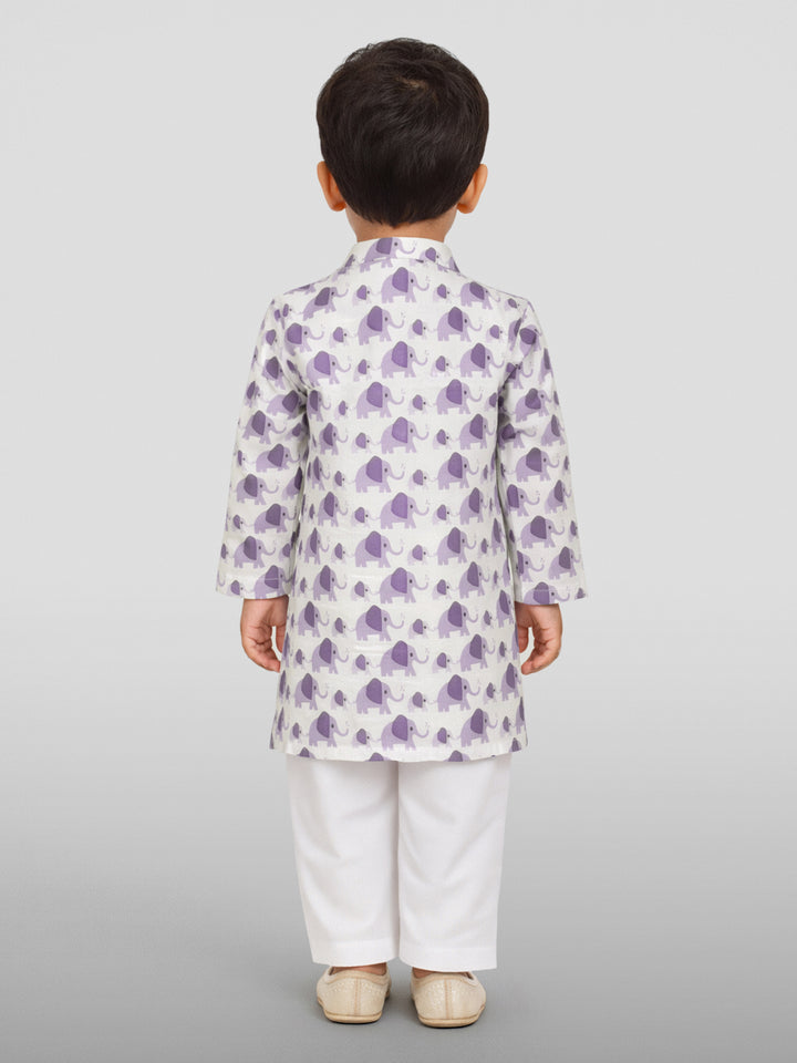 Baby Boys Purple Pure Cotton Animal Print Kurta Pyjama Set