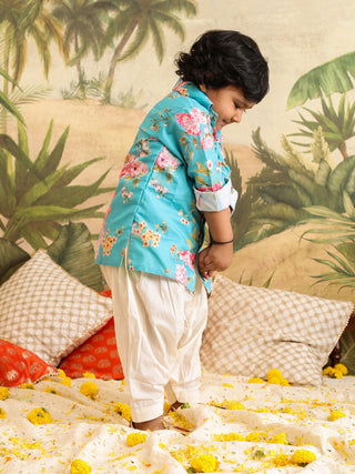 VASTRAMAY SISHU Boy's Aqua Floral Printed Kurta Patiala Set