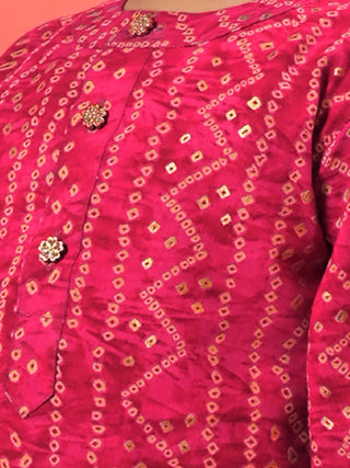 VASTRAMAY SISHU Boys' Pink Bandhni Kurta And Patiala Set