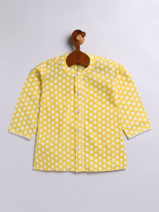 Vastramay Infant Boys Yellow And White Cotton Kurta Pyjama Set