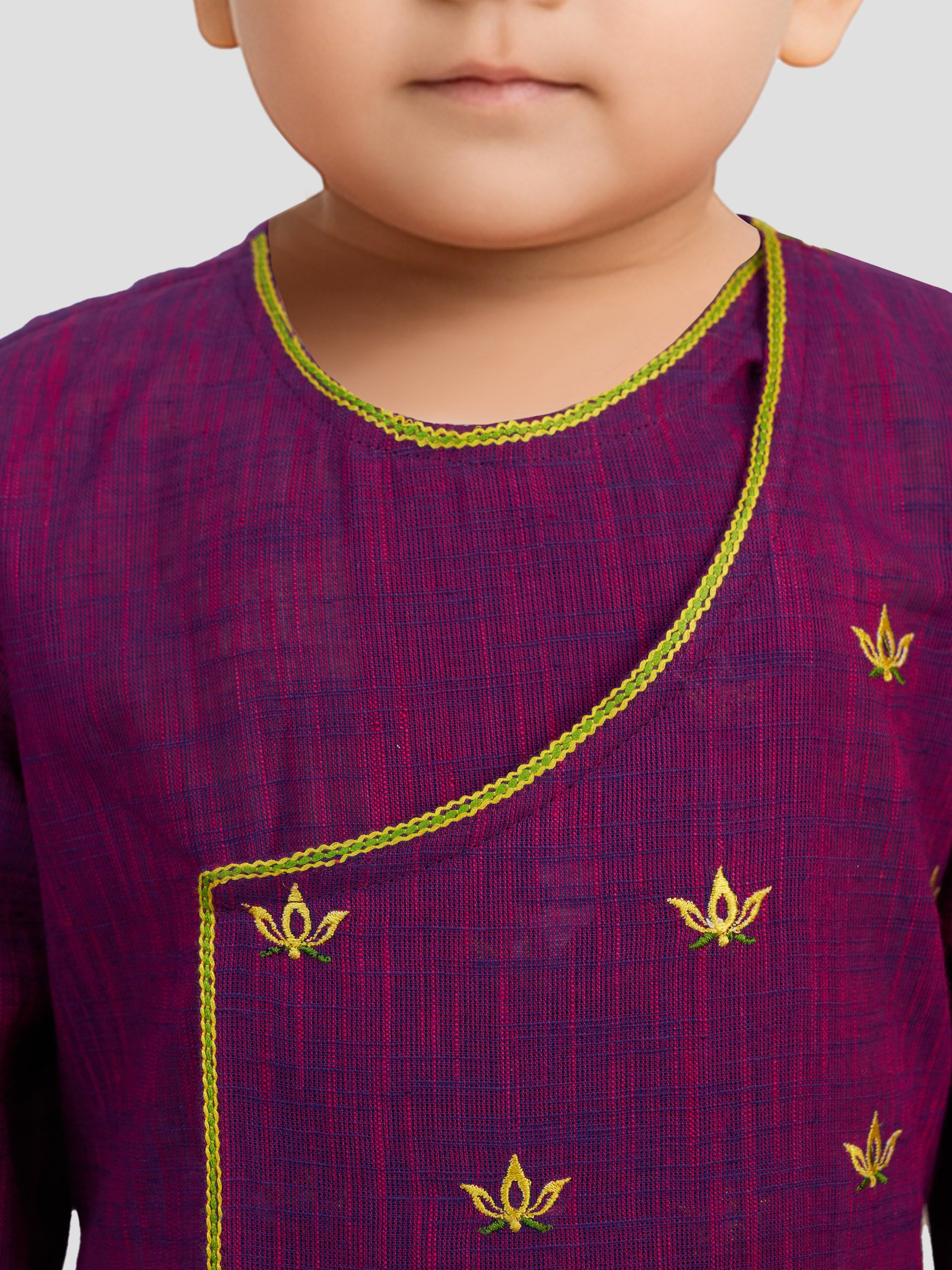 Baby Boy's Purple Embroidered Cotton Kurta Pyjama Set