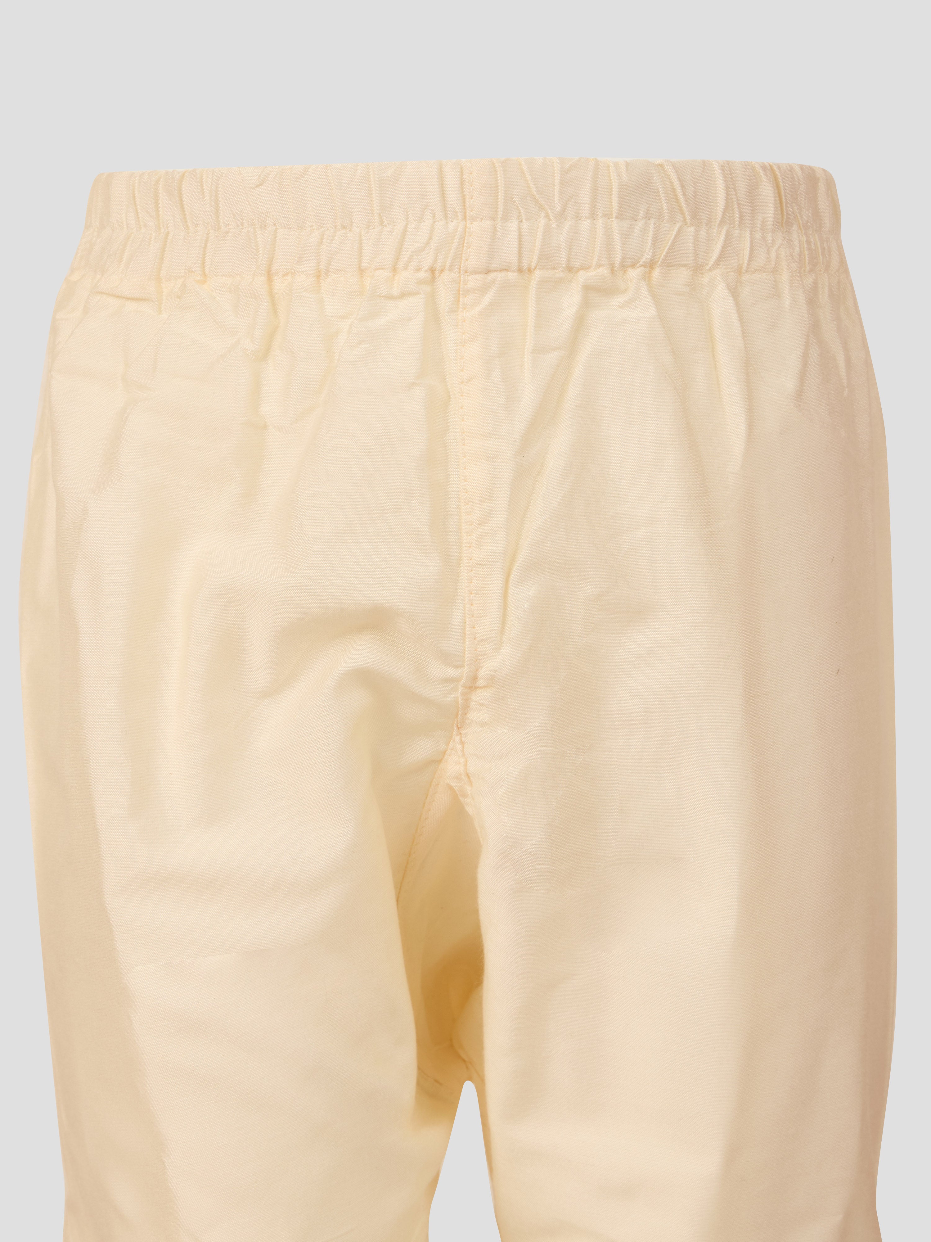 Boys Off White Rayon Animal Print Kurta with Cream Pyjama