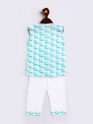 Vastramay Infant Boys Aqua Cotton Kurta Pyjama Set