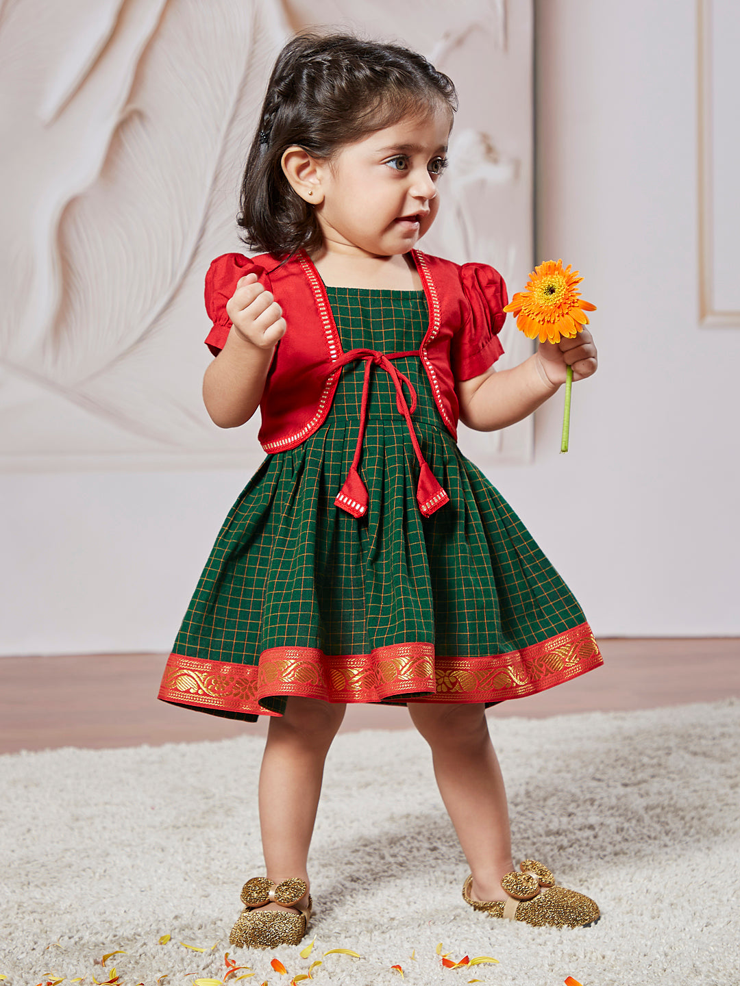 Girl's' Green Dress With Jacket