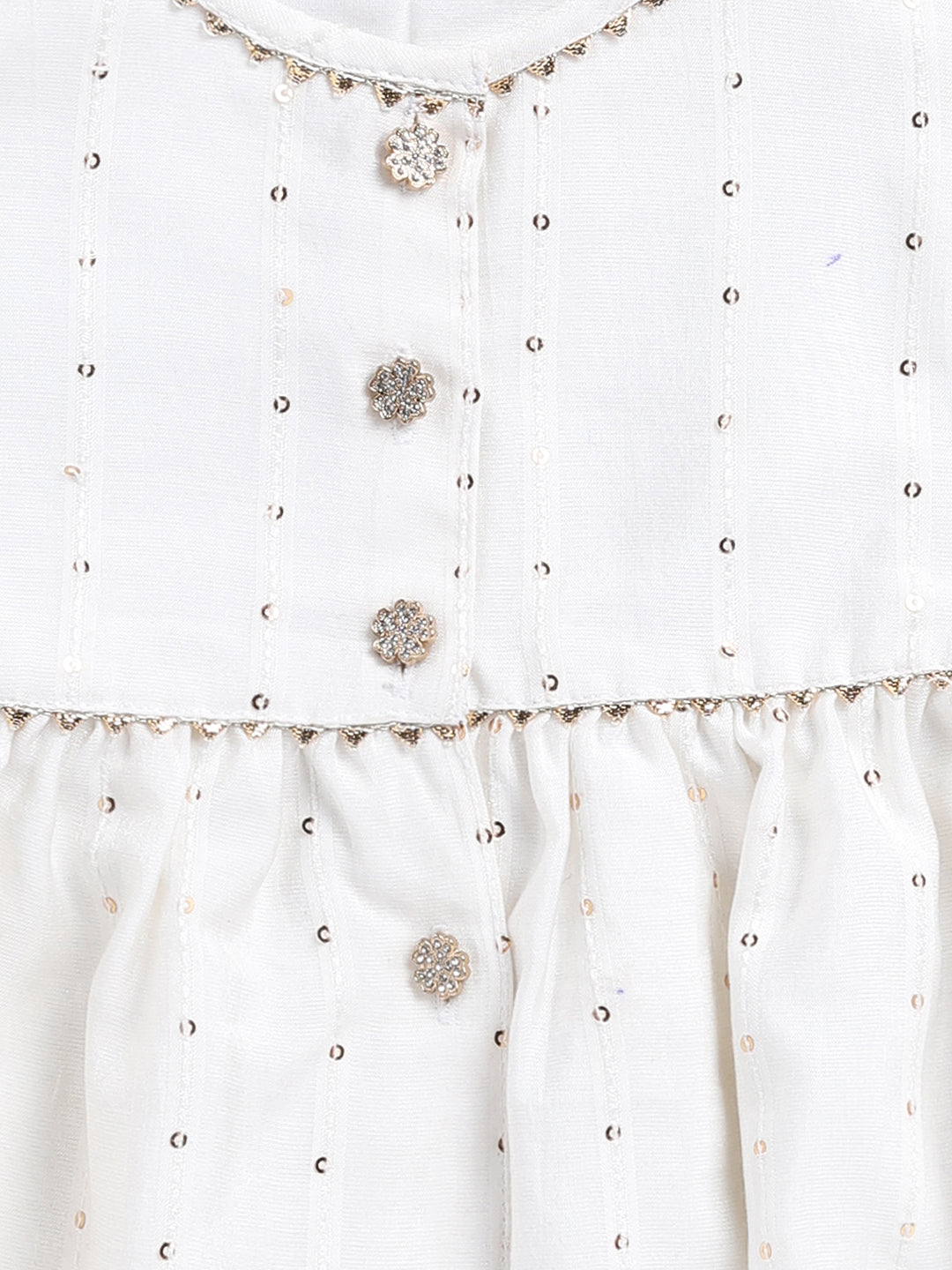 Girl's' White Chanderi Ethnic Combo Set