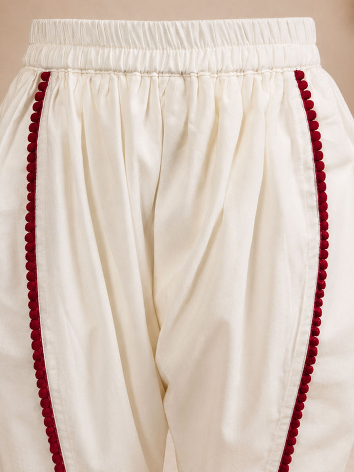 Girls Aqua Cotton Embroidered Thigh Length Kurta And Dhoti Set