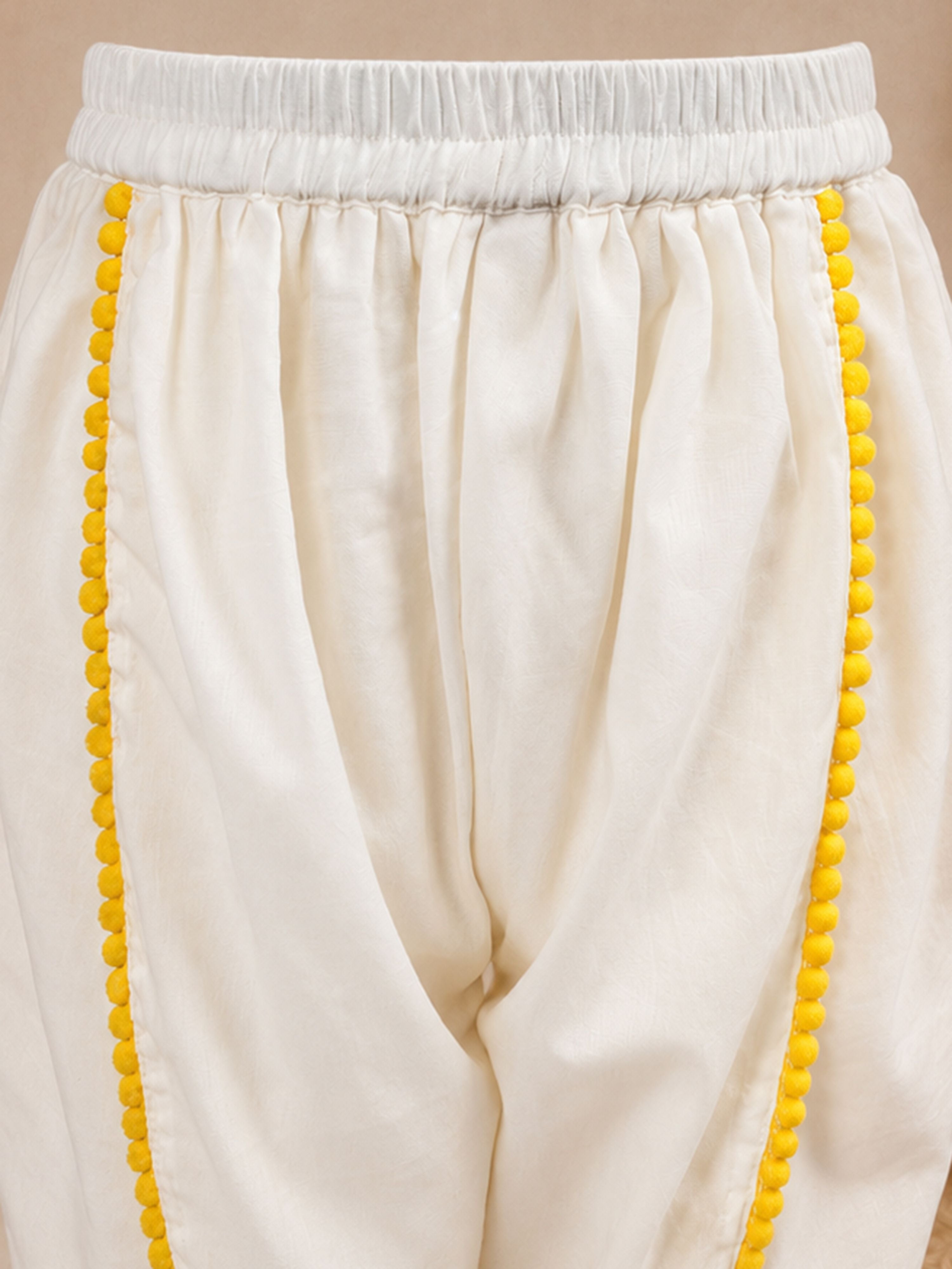 Girls's Orange Cotton Embroidered Thigh Length Kurta And Dhoti Set