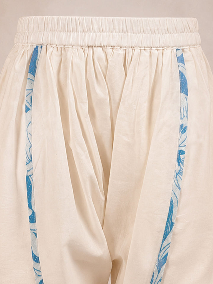 Girls Blue Cotton Floral Print Thigh Length Kurta and Dhoti Set