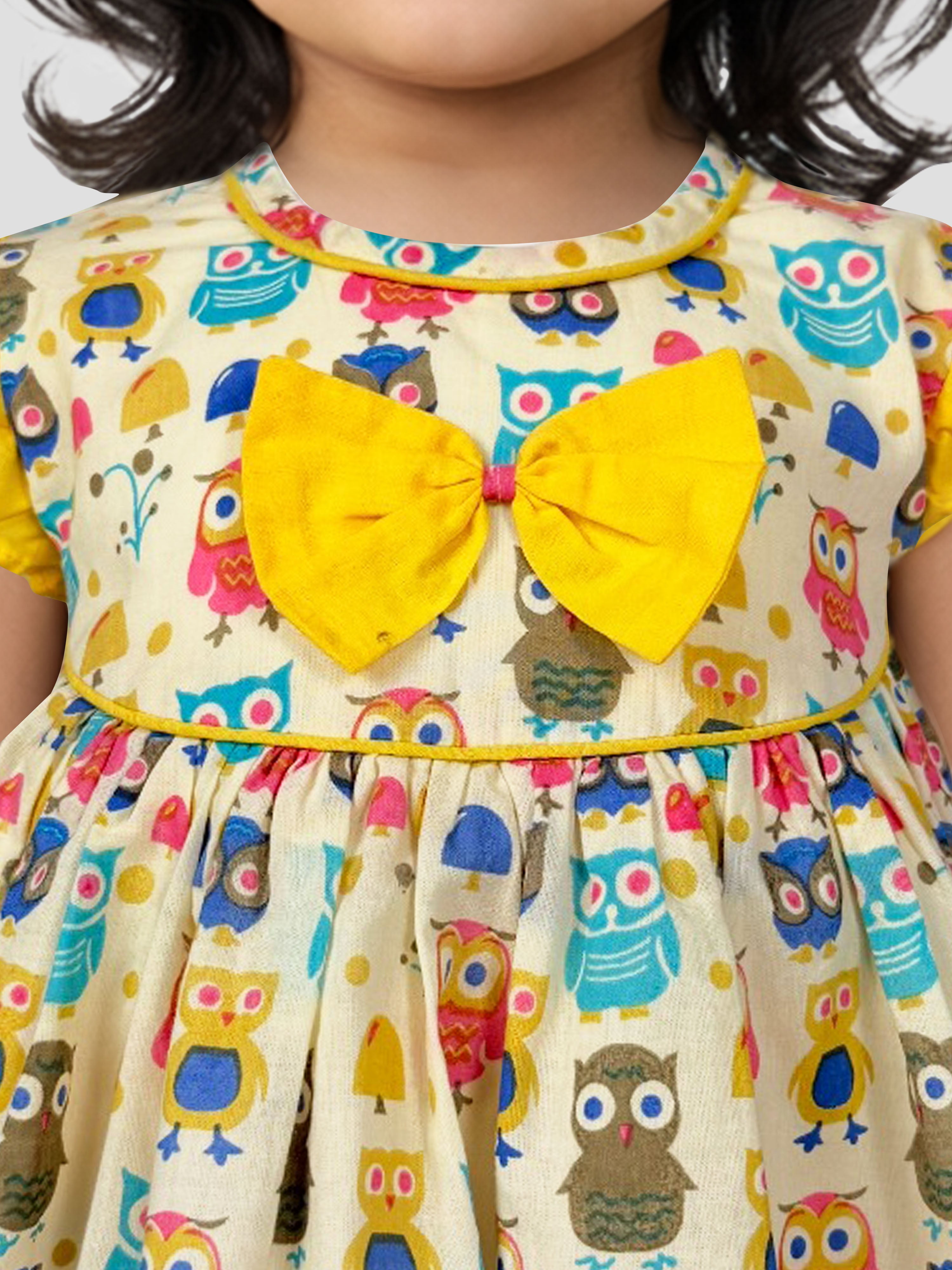Girls Multicolour Cotton Animal Print Ruffle Sleeve A-Line Dress