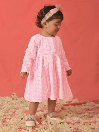 VASTRAMAY SISHU Girl's Pink Chikankari Cotton Kurta