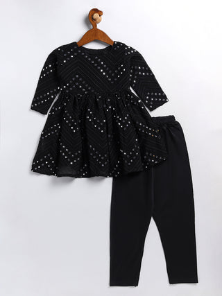 VASTRAMAY SISHU Girl's Black Mirror Kurta Pyjama Set