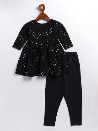 VASTRAMAY SISHU Girl's Black Mirror Kurta Pyjama Set