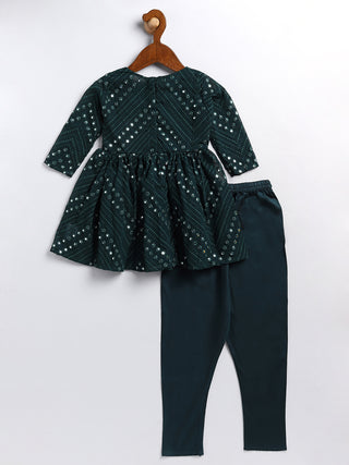 VASTRAMAY SISHU Girl's Green Mirror Kurta Pyjama Set