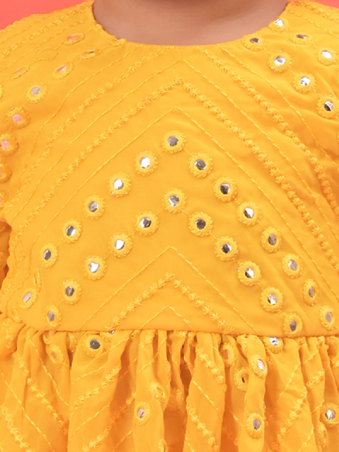 Sishu Girl's Yellow Mirror Kurta Pyjama Set